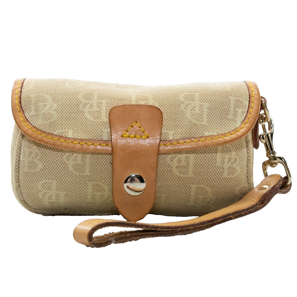 Vintage DOONEY & BOURKE Signature Monogram Wristlet Pouch Beige Tan Y2K USA Made